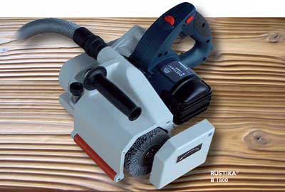 Power brushing machine and textured wood